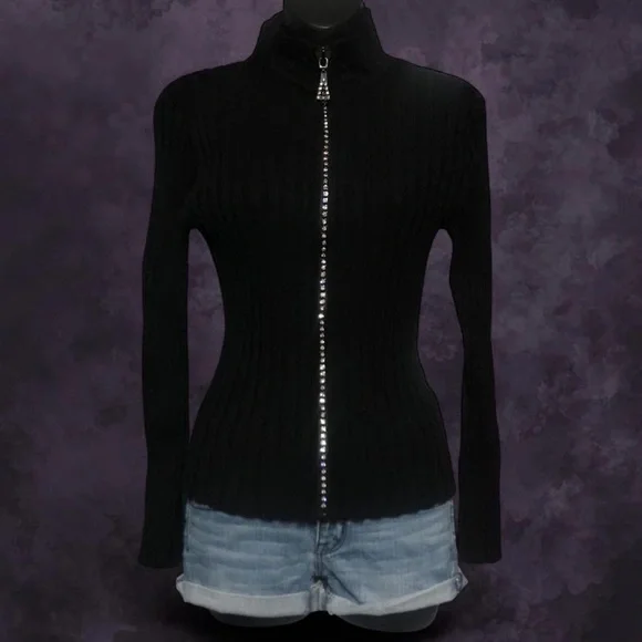 Belldini Rhinestone Zip Cardigan - Picture 3 of 6